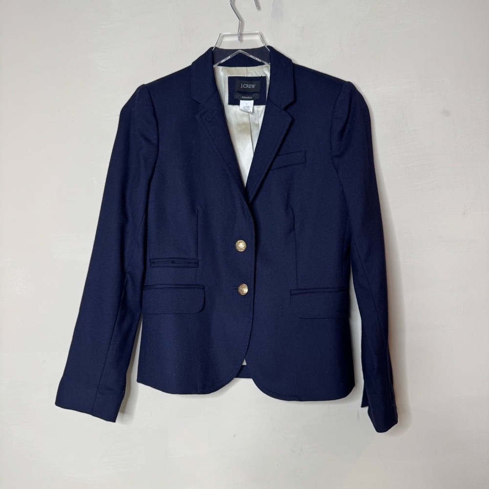 J. Crew Women's School Boy Blazer Two Buttons Wool Blend Navy Blue Size 2